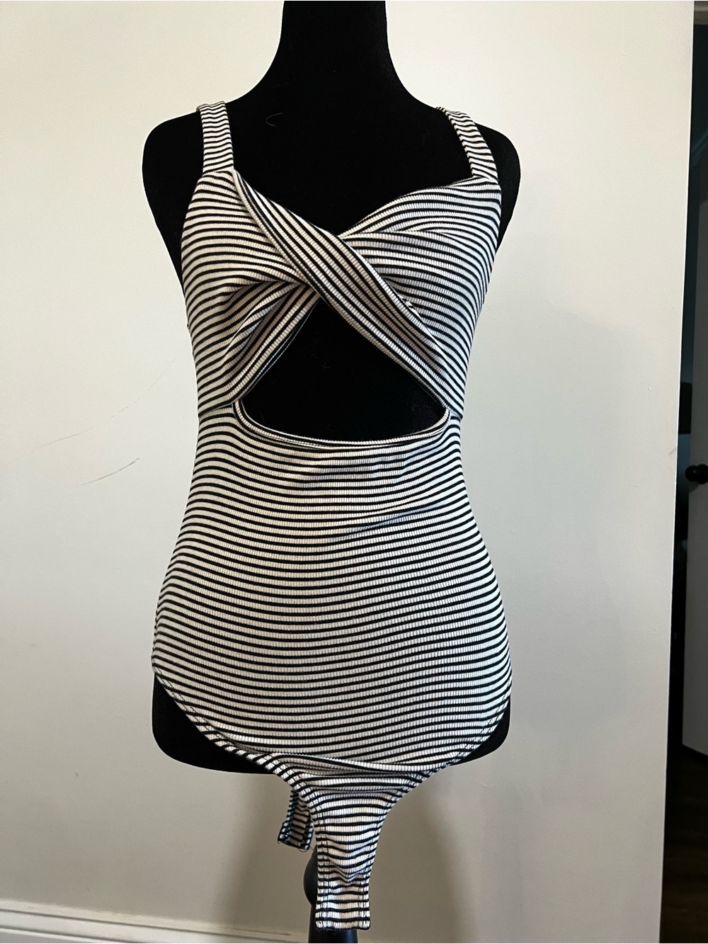 Lulu's Black & White Striped Twist-Front Bodysuit